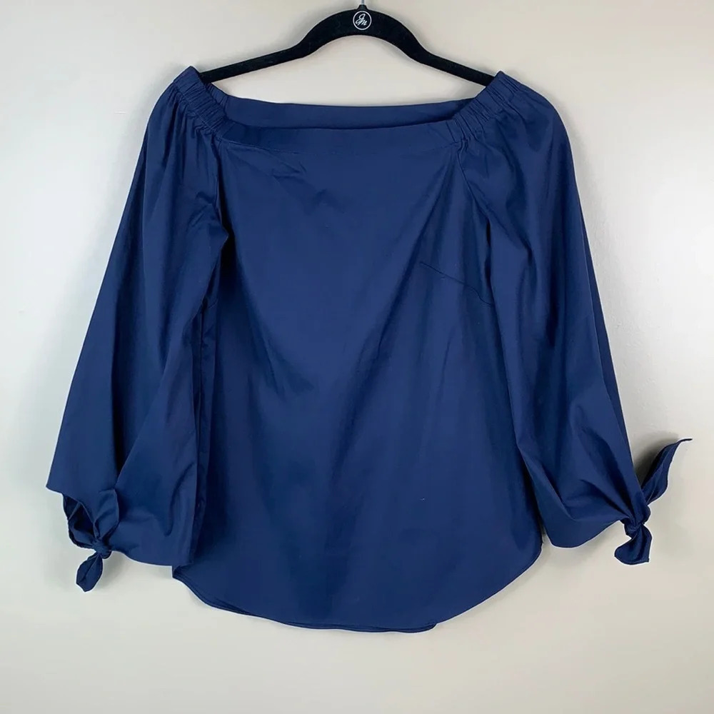 White House black market navy off the shoulder top